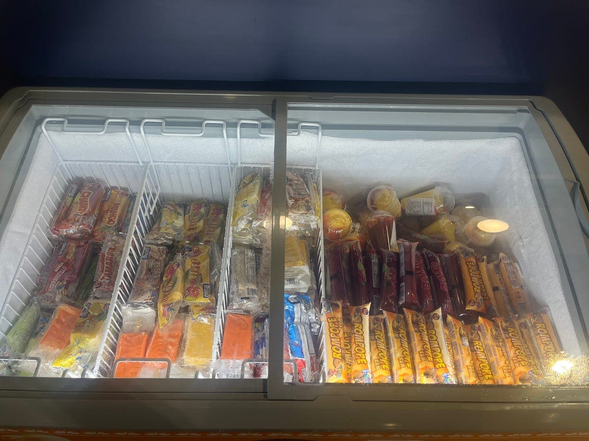 Chest freezer with paletas and Mexican ice cream at Los Portales